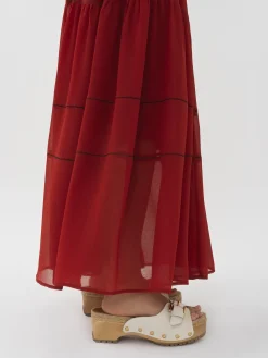 Vêtements-Chloé Robe Maxi A Superpositions Red Ochre