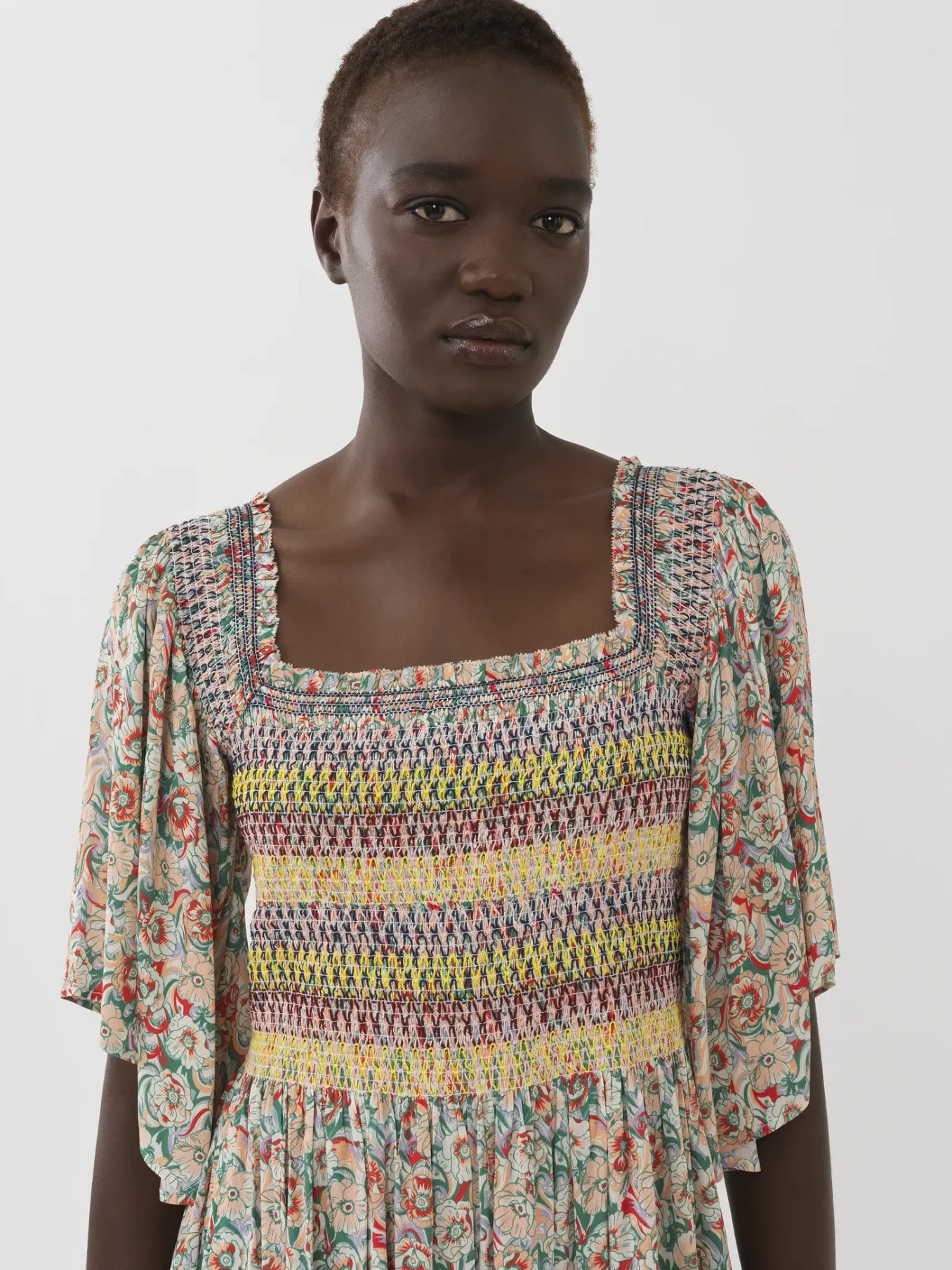 Vêtements-Chloé Robe Midi A Smocks Multicolor 1