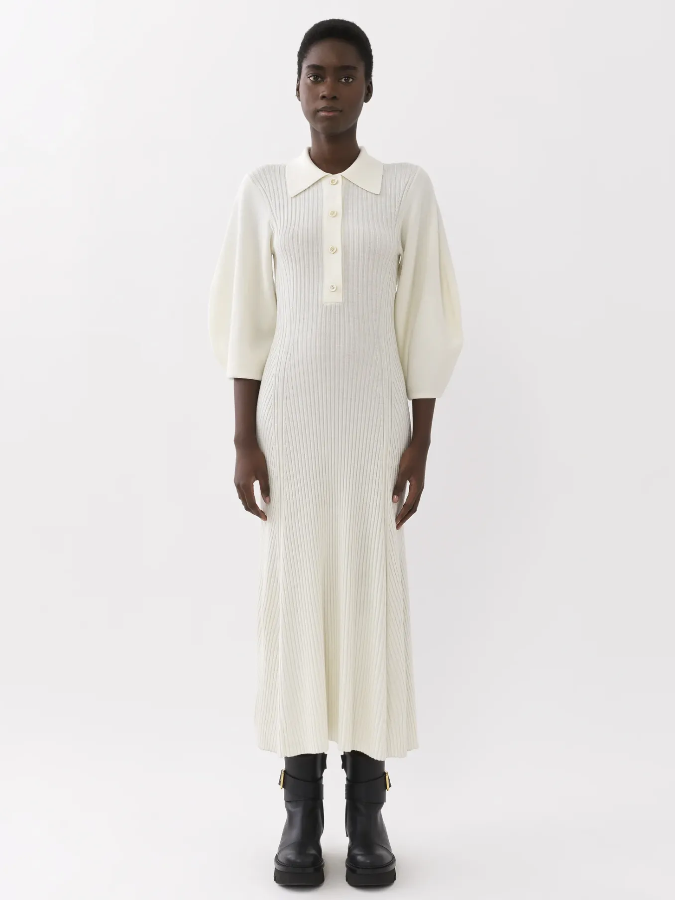 Robes-Chloé Robe Midi Col Polo Iconic Milk