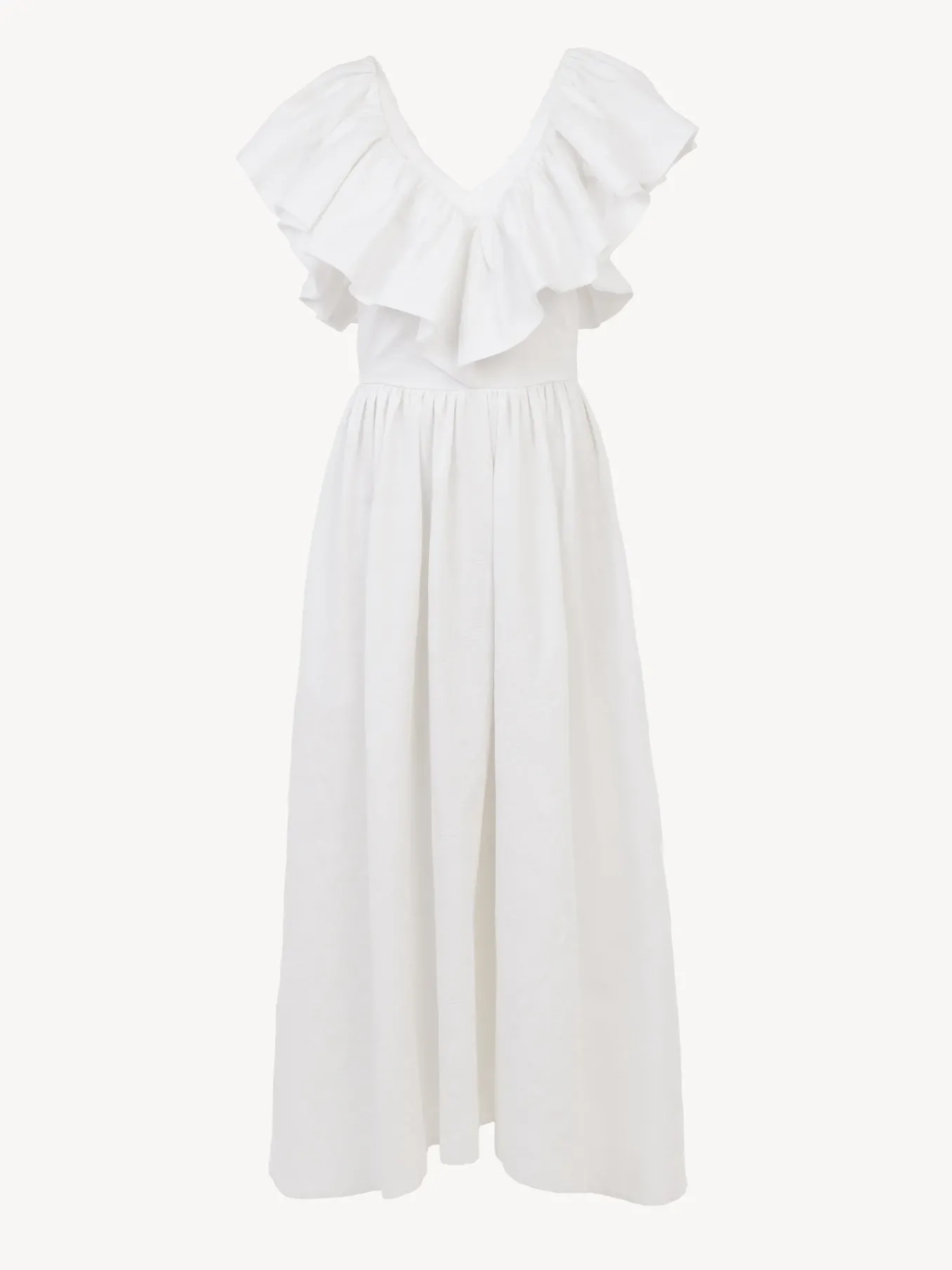 Robes-Chloé Robe Midi Col V Volante Blanc
