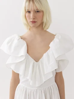 Robes-Chloé Robe Midi Col V Volante Blanc
