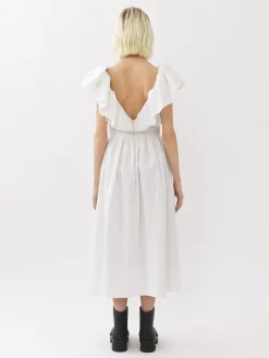 Robes-Chloé Robe Midi Col V Volante Blanc