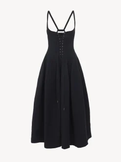Robes-Chloé Robe Midi Evasee A Lacets Ink Navy