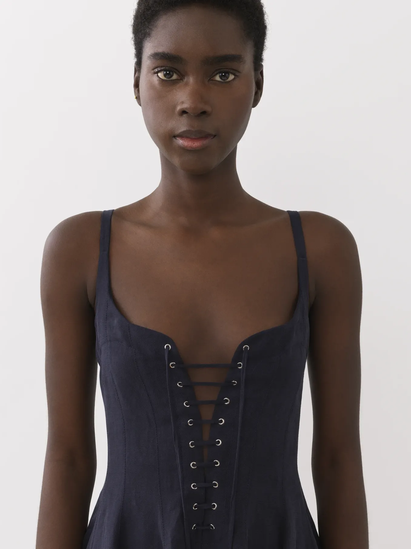 Robes-Chloé Robe Midi Evasee A Lacets Ink Navy