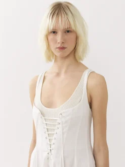 Robes-Chloé Robe Midi Evasee A Lacets Iconic Milk