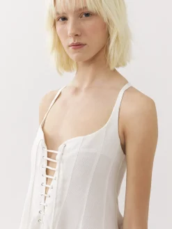 Robes-Chloé Robe Midi Evasee A Lacets Iconic Milk