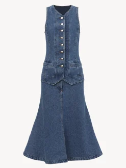 Robes-Chloé Robe Midi Trompe-L'Oeil Dusky Blue