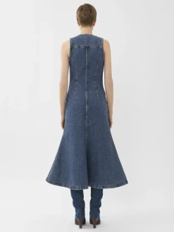 Robes-Chloé Robe Midi Trompe-L'Oeil Dusky Blue