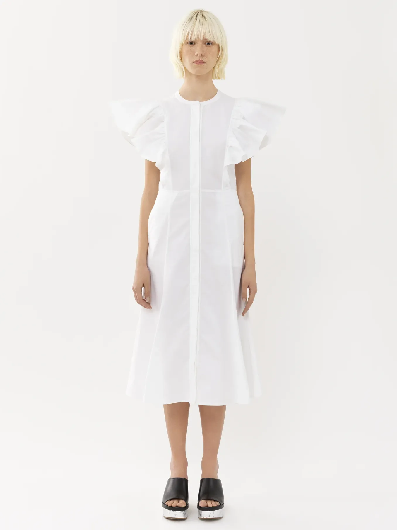 Robes-Chloé Robe Midi Volantee Blanc