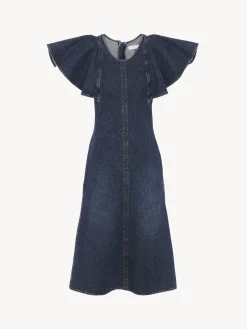 Robes-Chloé Robe Midi Volantee Faded Denim