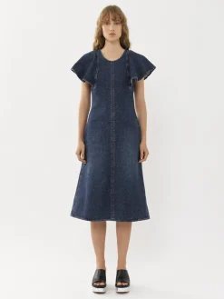 Robes-Chloé Robe Midi Volantee Faded Denim