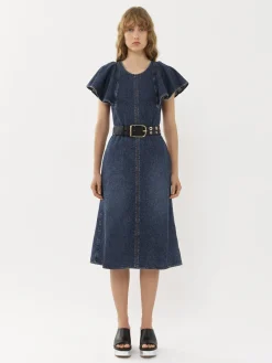 Robes-Chloé Robe Midi Volantee Faded Denim