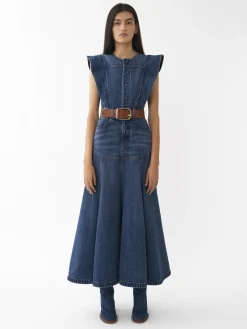 Robes-Chloé Robe Trompe L'Oeil Evasee Dusky Blue