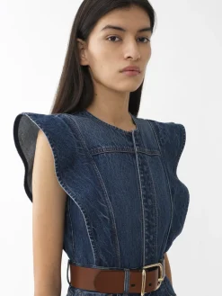 Robes-Chloé Robe Trompe L'Oeil Evasee Dusky Blue