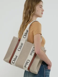 Sacs Cabas-Chloé Sac Cabas Woody White - Brown 1