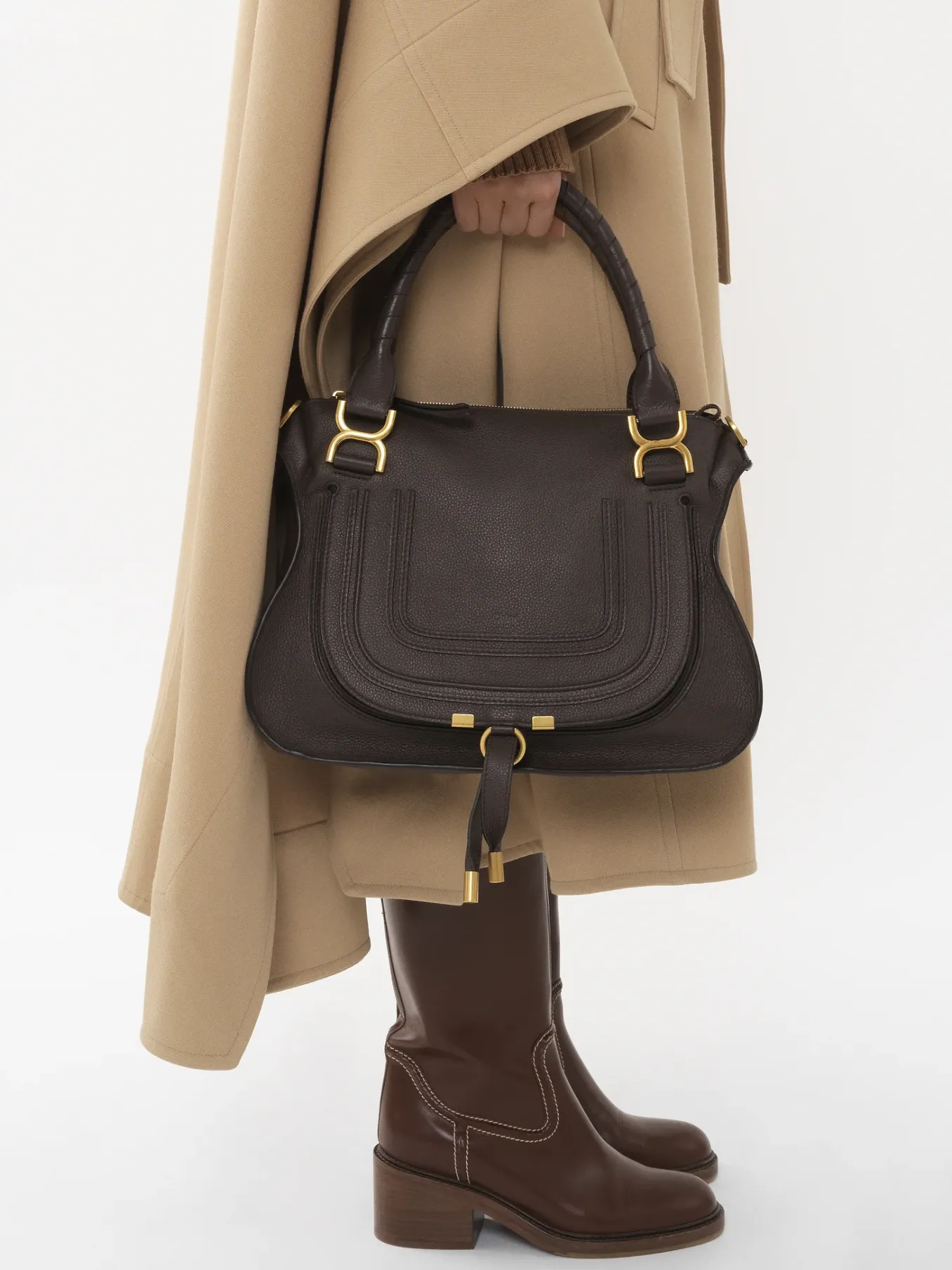 Sacs À Bandoulière-Chloé Sac Double Porte Marcie Bold Brown