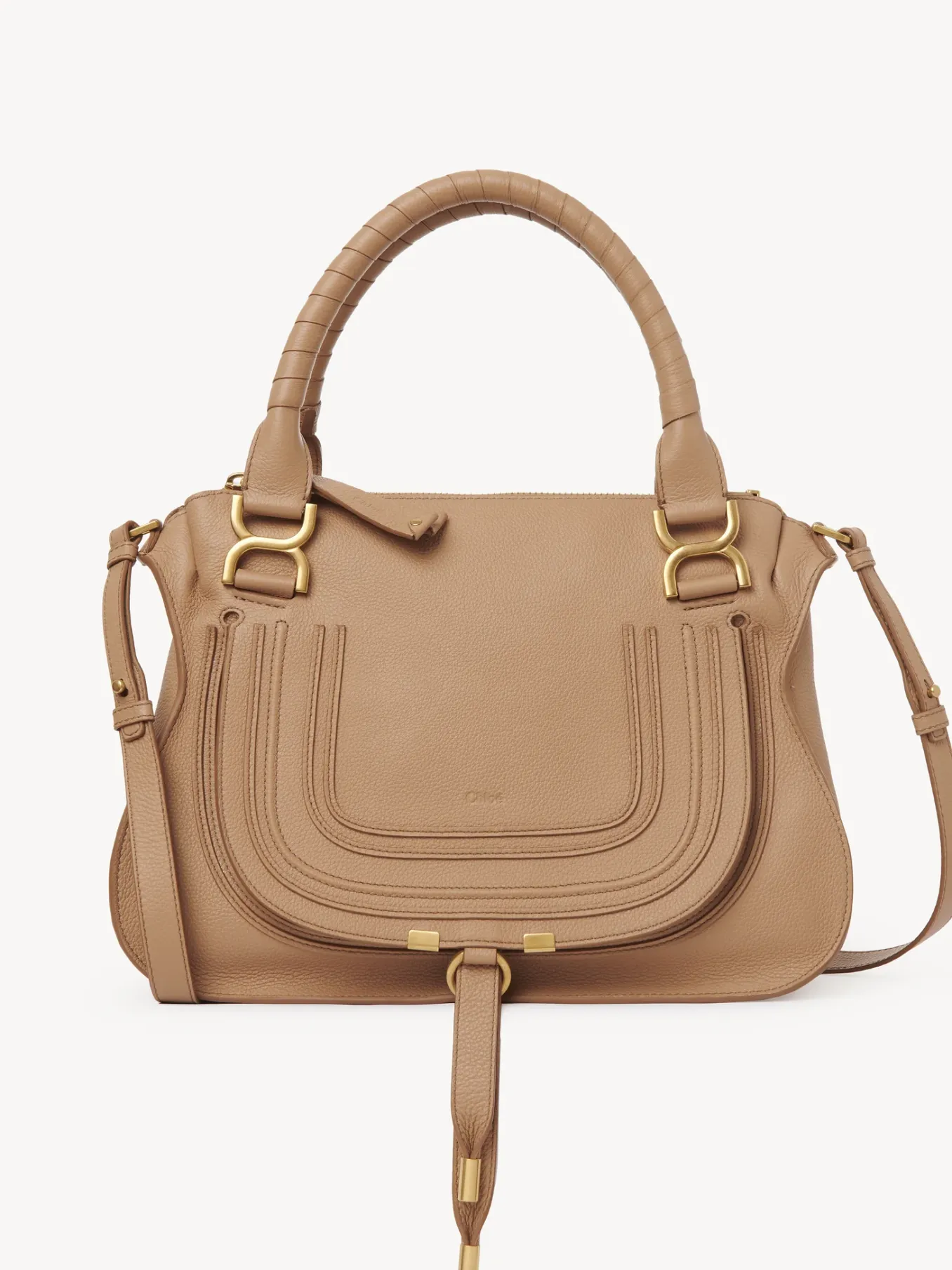 Sacs À Bandoulière-Chloé Sac Double Porte Marcie Light Tan