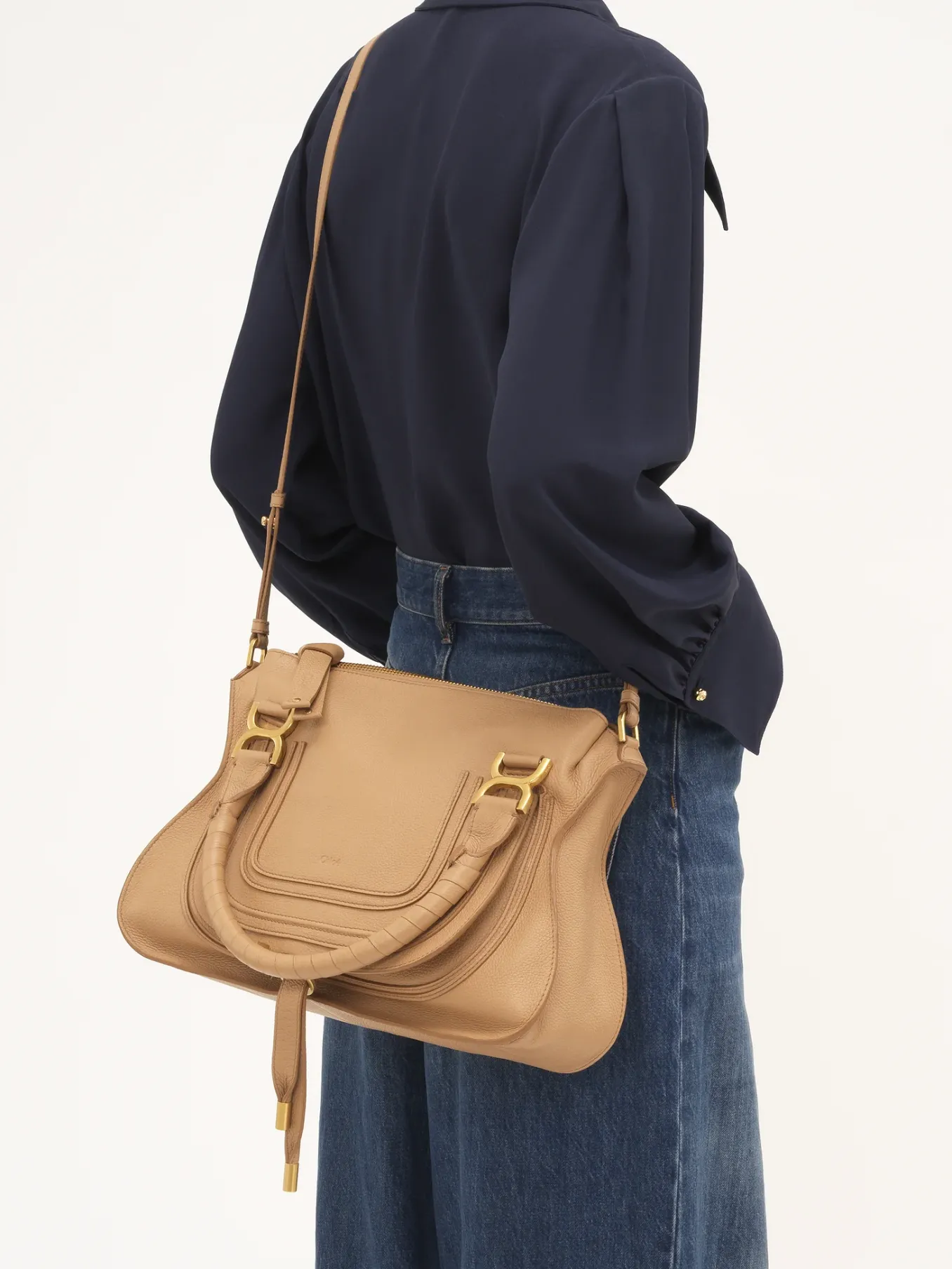 Sacs À Bandoulière-Chloé Sac Double Porte Marcie Light Tan