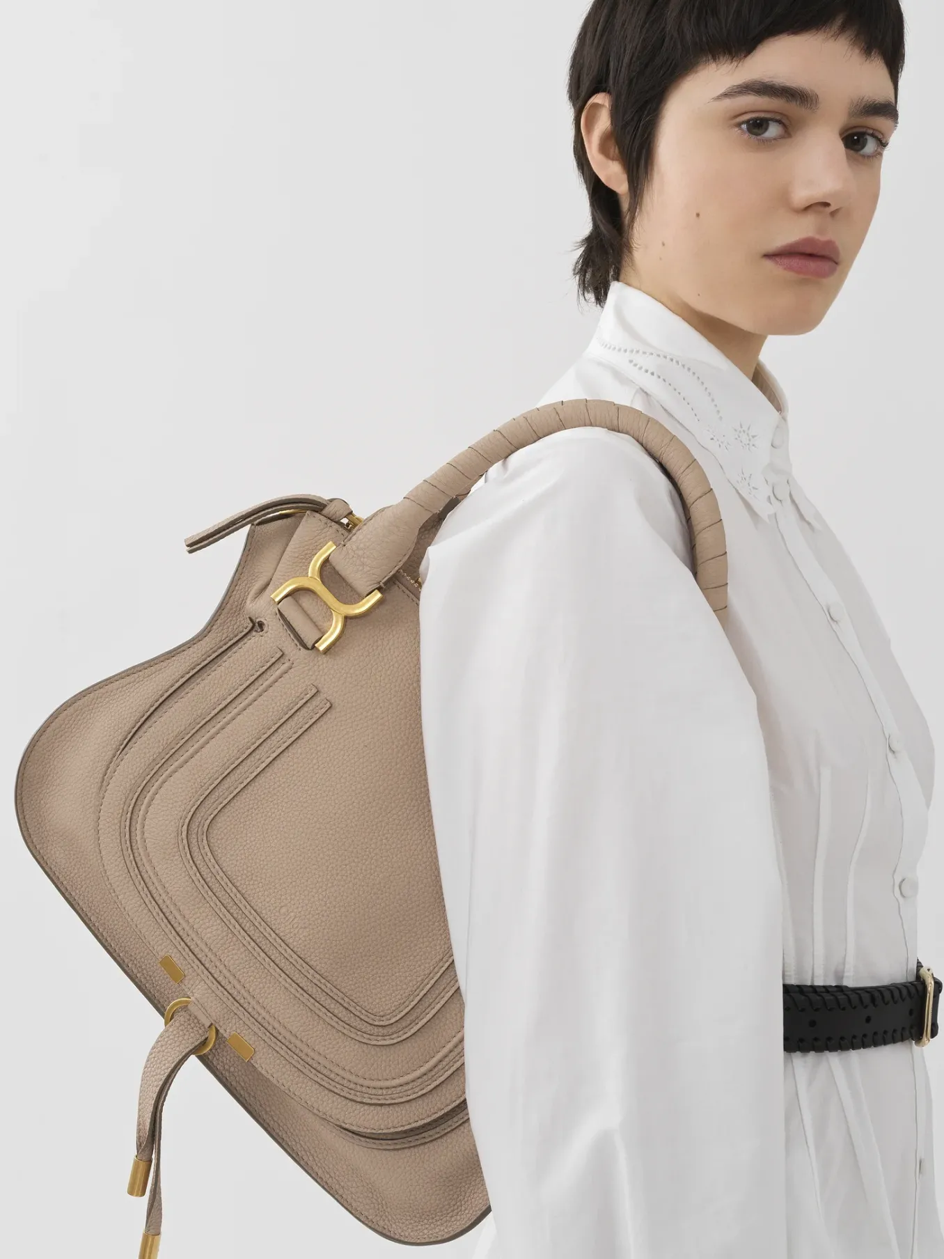Sacs À Bandoulière-Chloé Sac Double Porte Marcie Nomad Beige