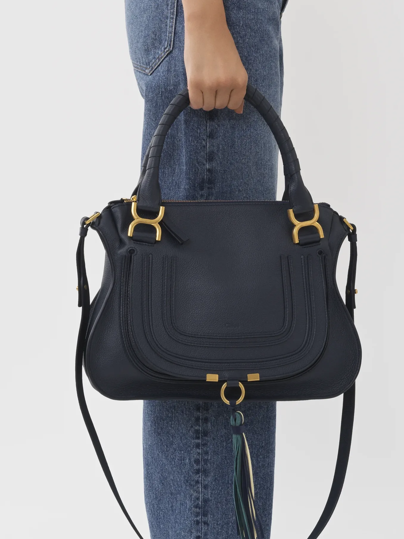 Sacs À Bandoulière-Chloé Sac Double Porte Marcie Iconic Navy