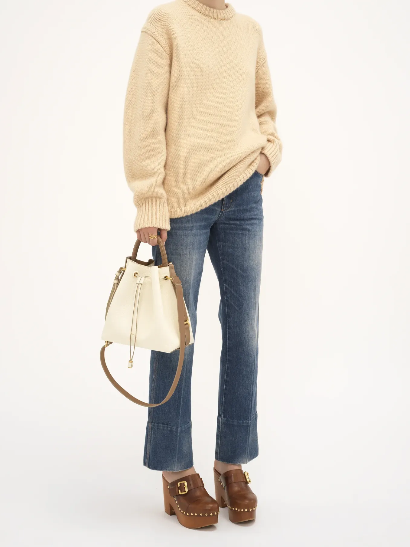 Sacs À Bandoulière-Chloé Sac Seau Marcie Misty Ivory