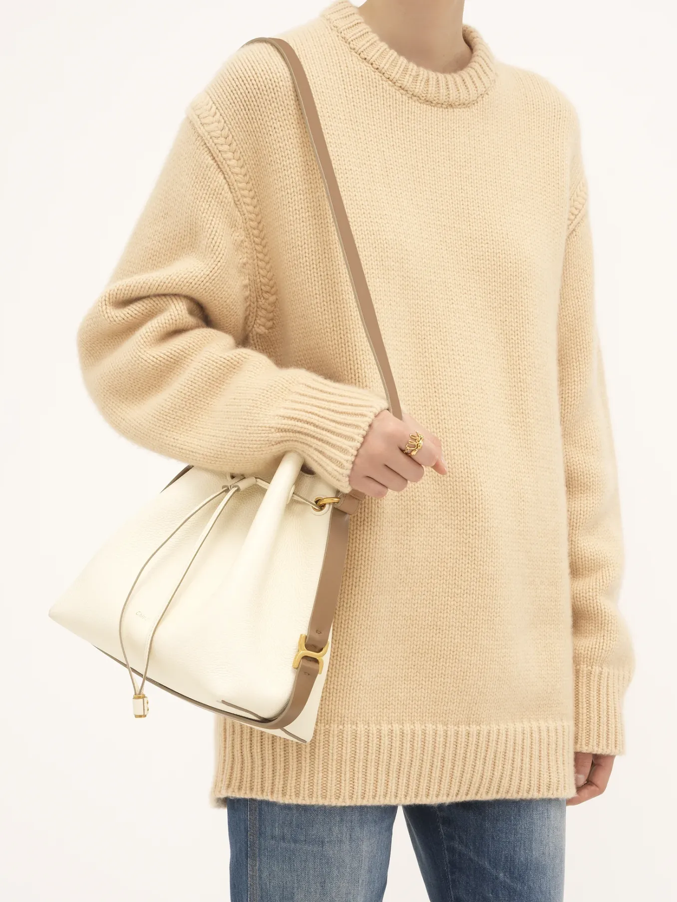 Sacs À Bandoulière-Chloé Sac Seau Marcie Misty Ivory