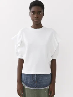 Tops Et Blouses-Chloé Sweat Col Rond Volante Blanc