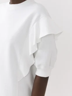 Tops Et Blouses-Chloé Sweat Col Rond Volante Blanc