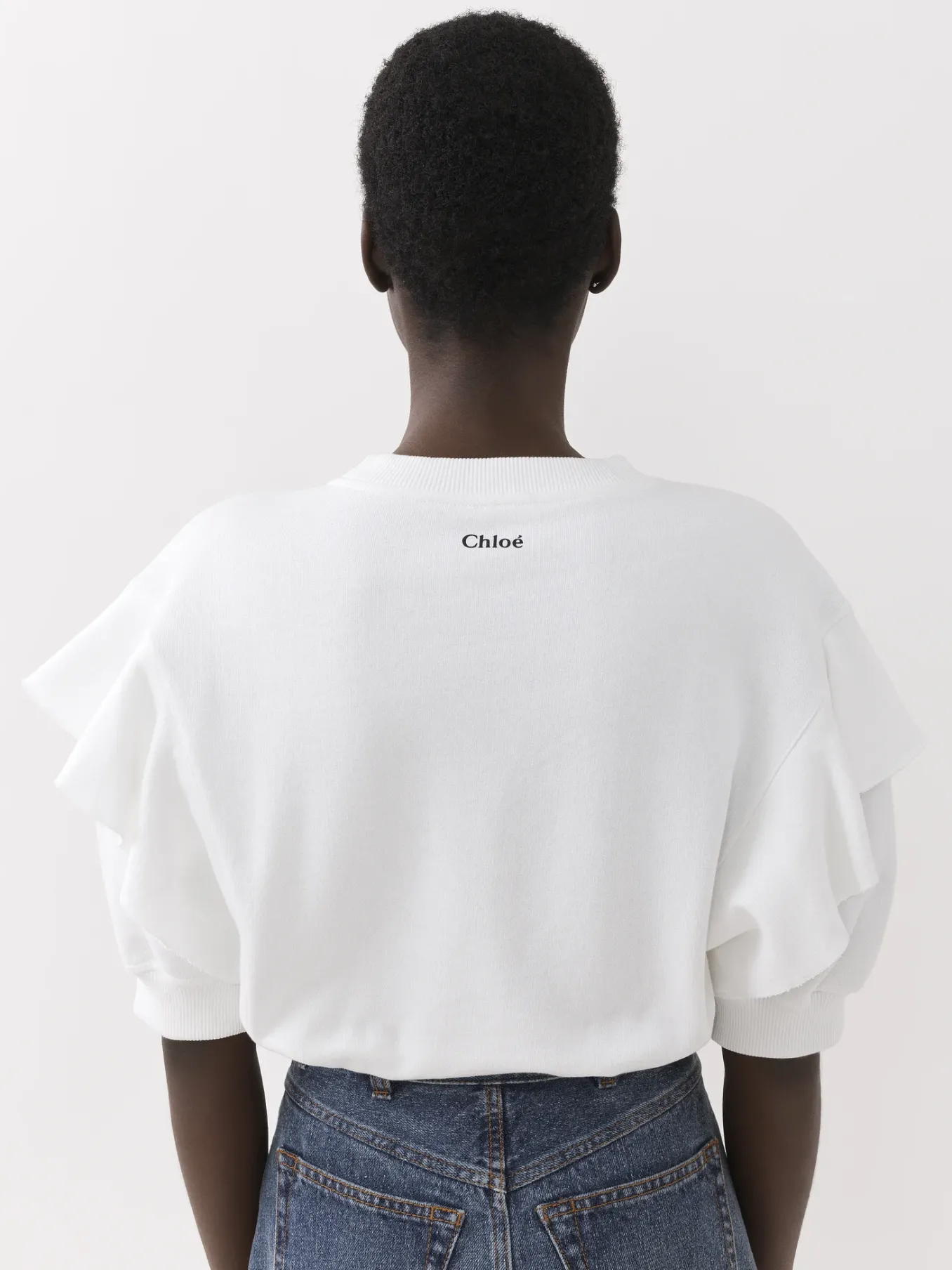 Tops Et Blouses-Chloé Sweat Col Rond Volante Blanc