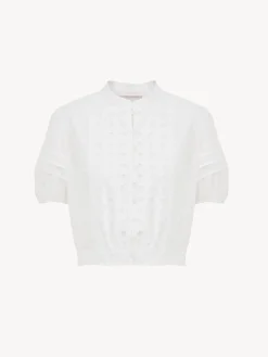 Vêtements-Chloé Top Boutonne Col Mao Blanc