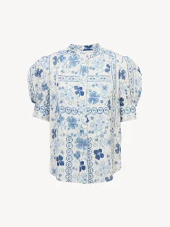 Vêtements-Chloé Top Boutonne Col Mao Multicolor Blue 1