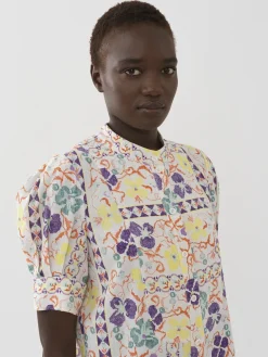 Vêtements-Chloé Top Boutonne Col Mao Multicolor White 1
