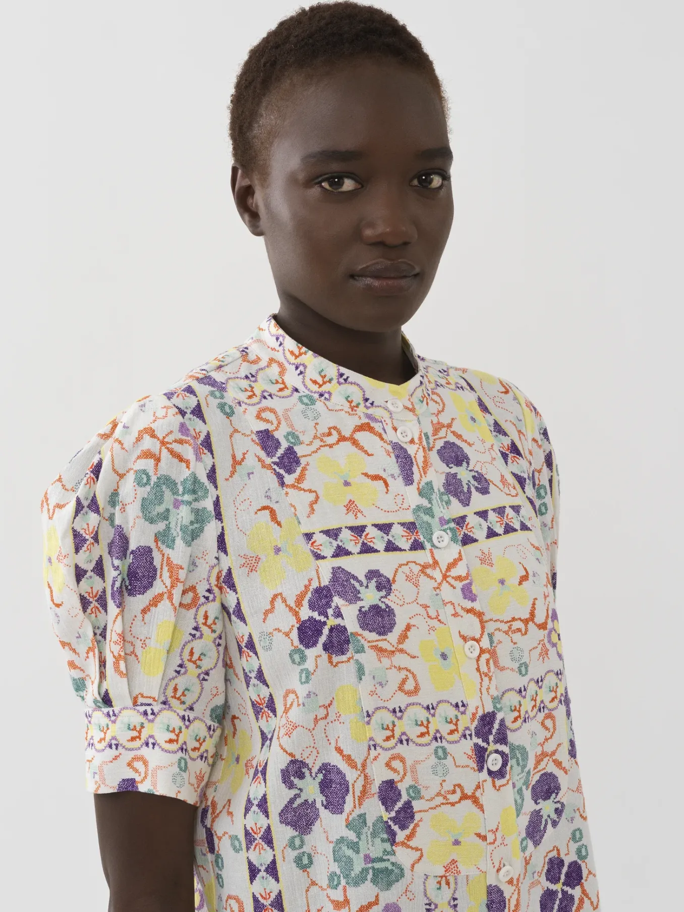 Vêtements-Chloé Top Boutonne Col Mao Multicolor White 1