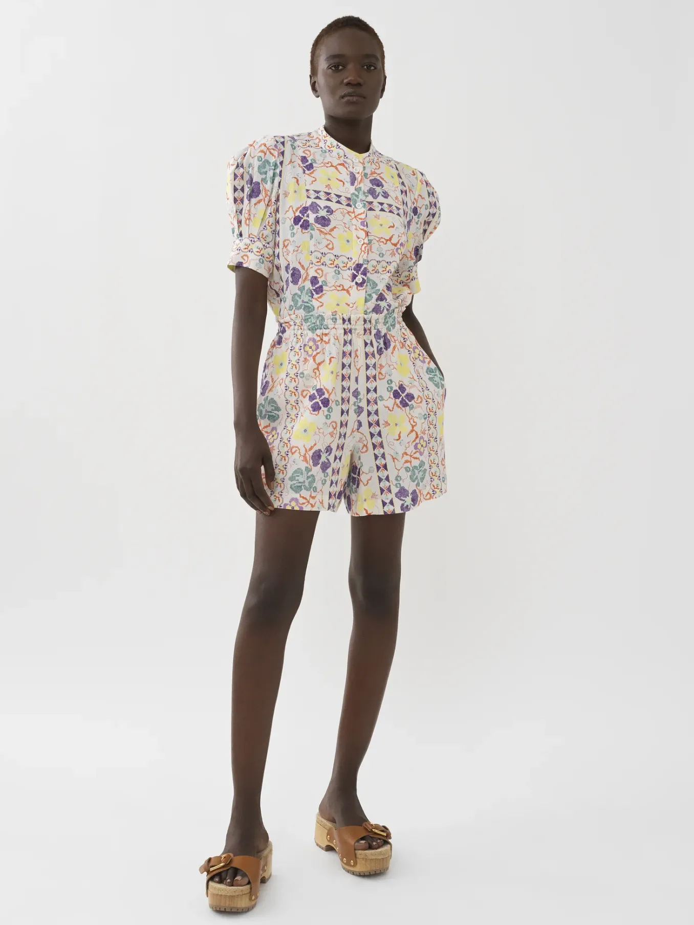 Vêtements-Chloé Top Boutonne Col Mao Multicolor White 1
