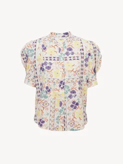 Vêtements-Chloé Top Boutonne Col Mao Multicolor White 1