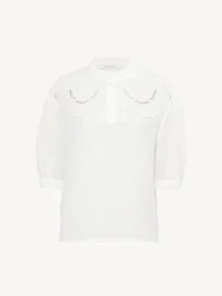 Vêtements-Chloé Top Col Trompe-L'Oeil Whisper White