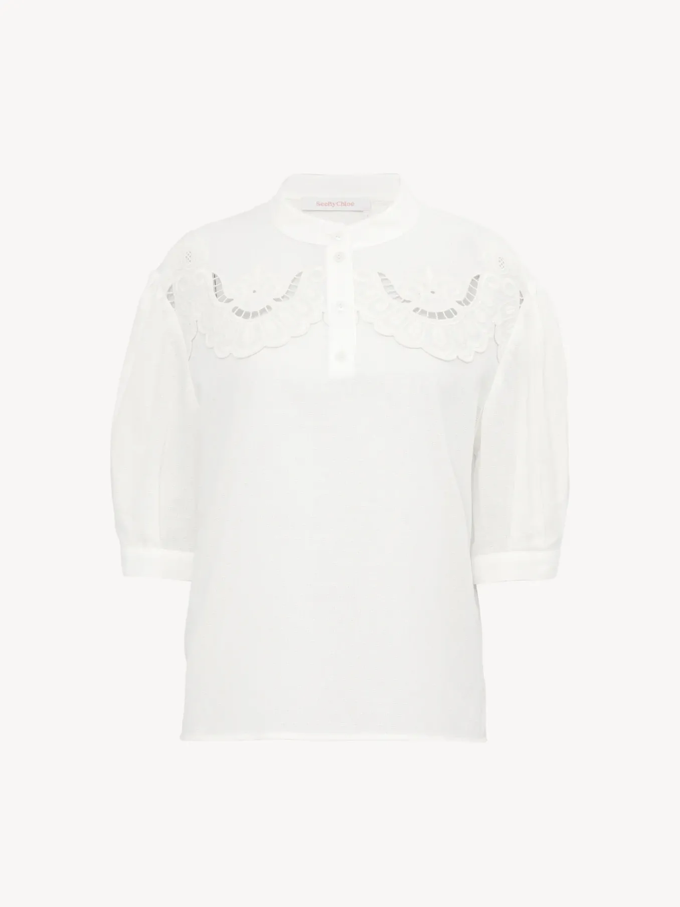 Vêtements-Chloé Top Col Trompe-L'Oeil Whisper White