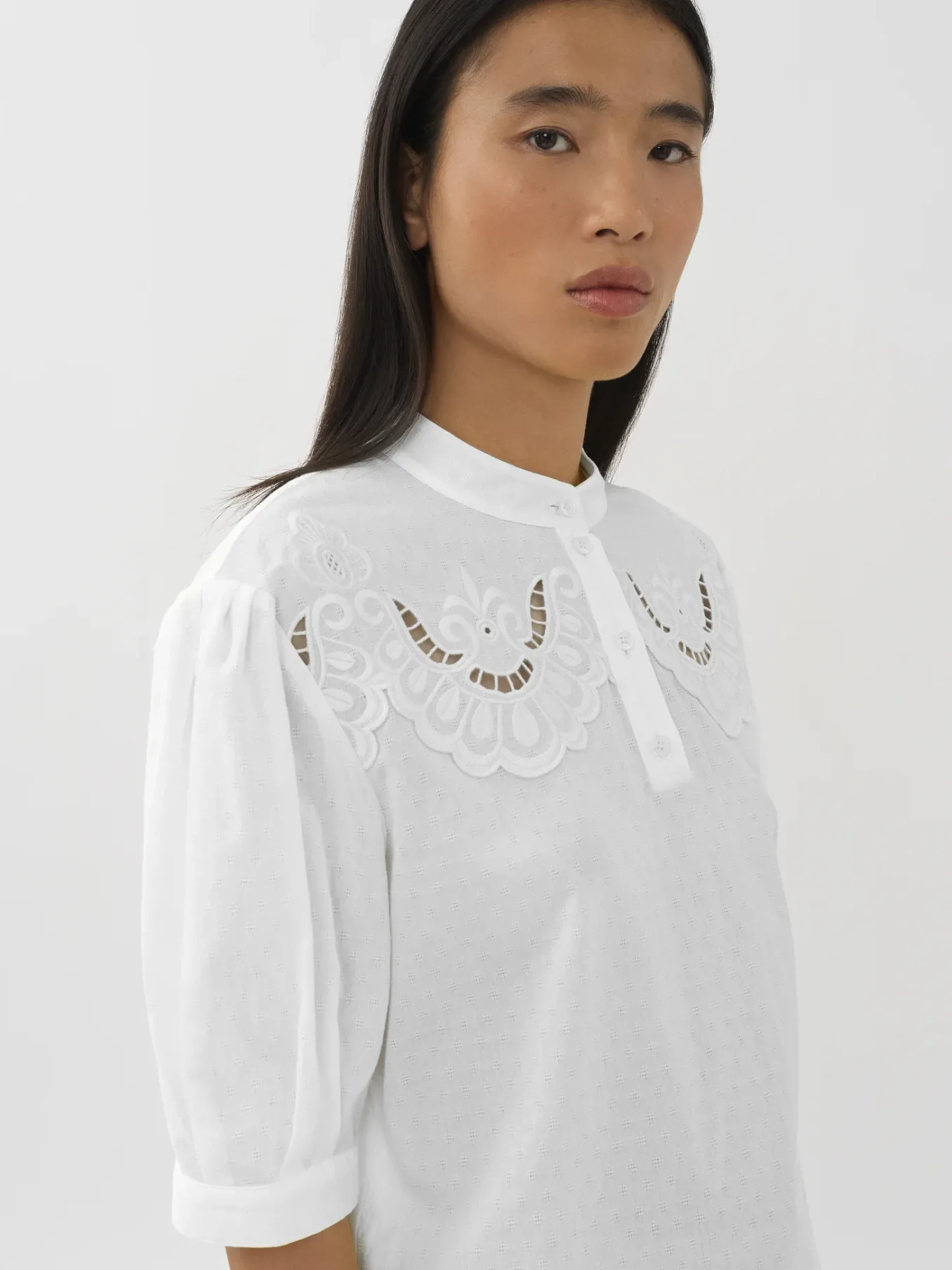 Vêtements-Chloé Top Col Trompe-L'Oeil Whisper White