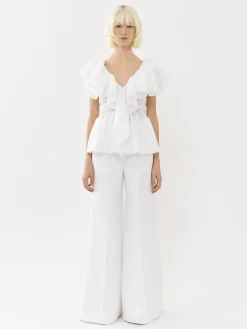 Tops Et Blouses-Chloé Top Col V Volante Blanc