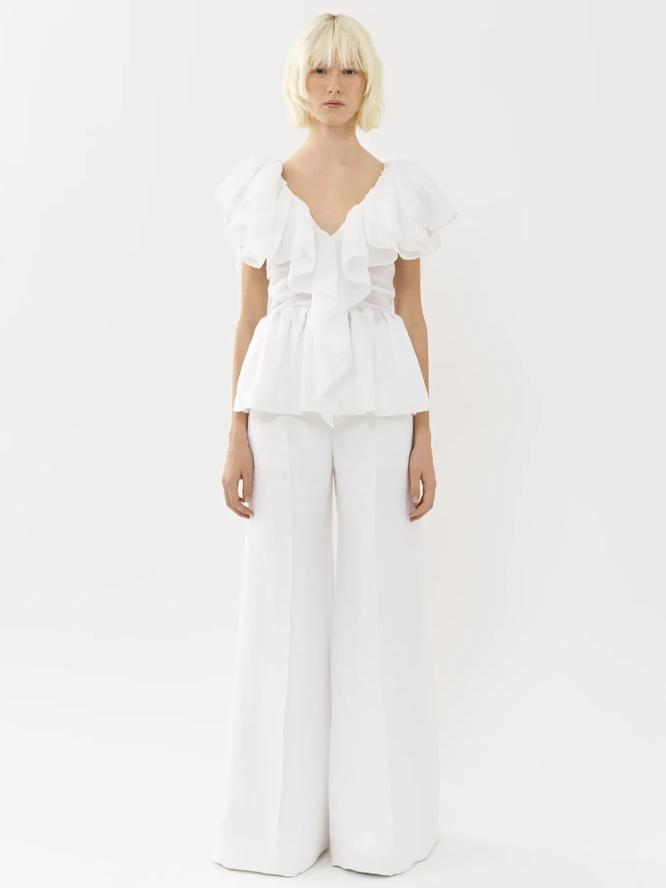 Tops Et Blouses-Chloé Top Col V Volante Blanc
