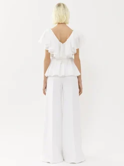 Tops Et Blouses-Chloé Top Col V Volante Blanc