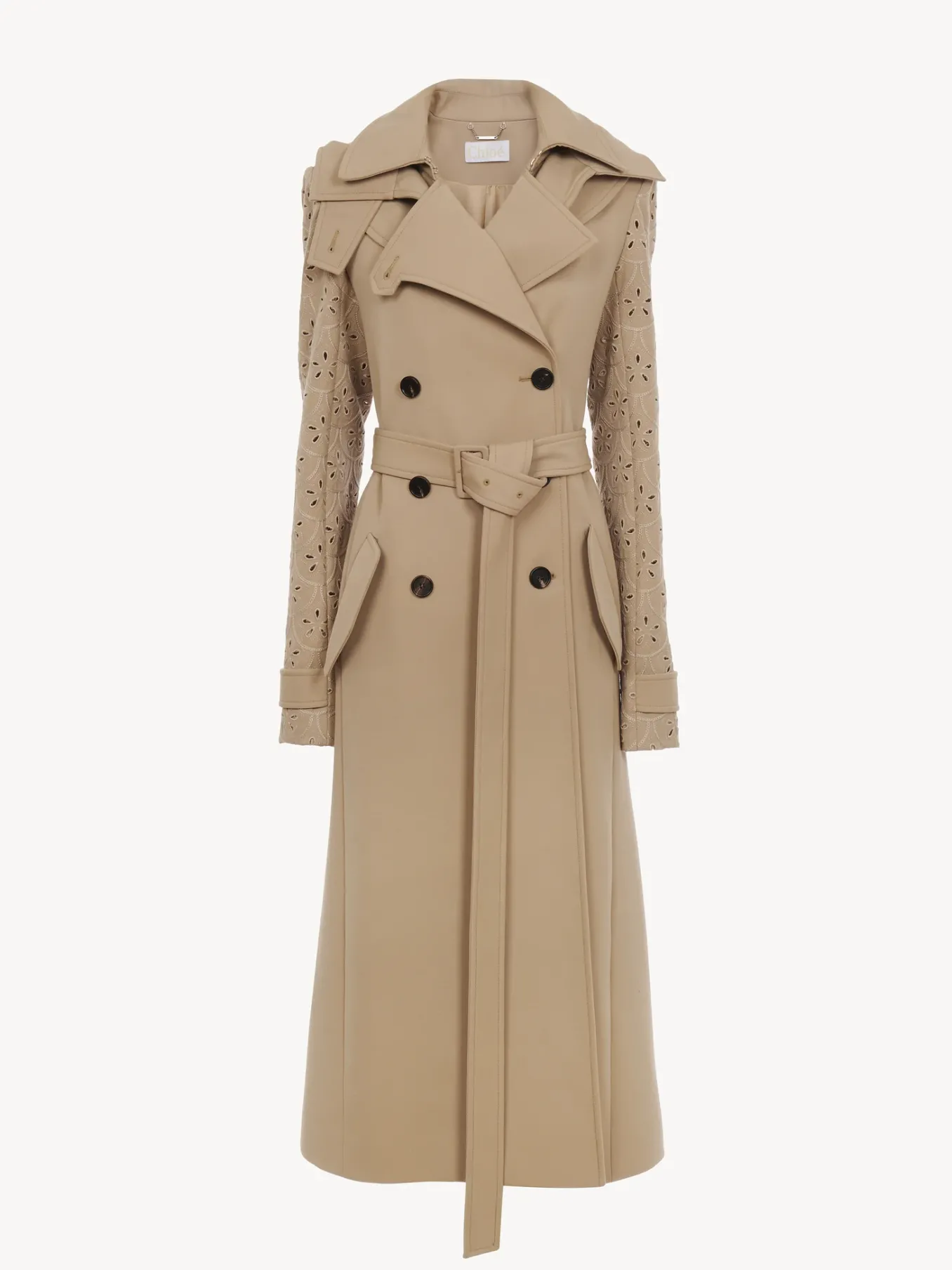 Manteaux-Chloé Trench Long Ceinture Pearl Beige