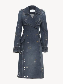 Denim-Chloé Trench Midi Faded Denim