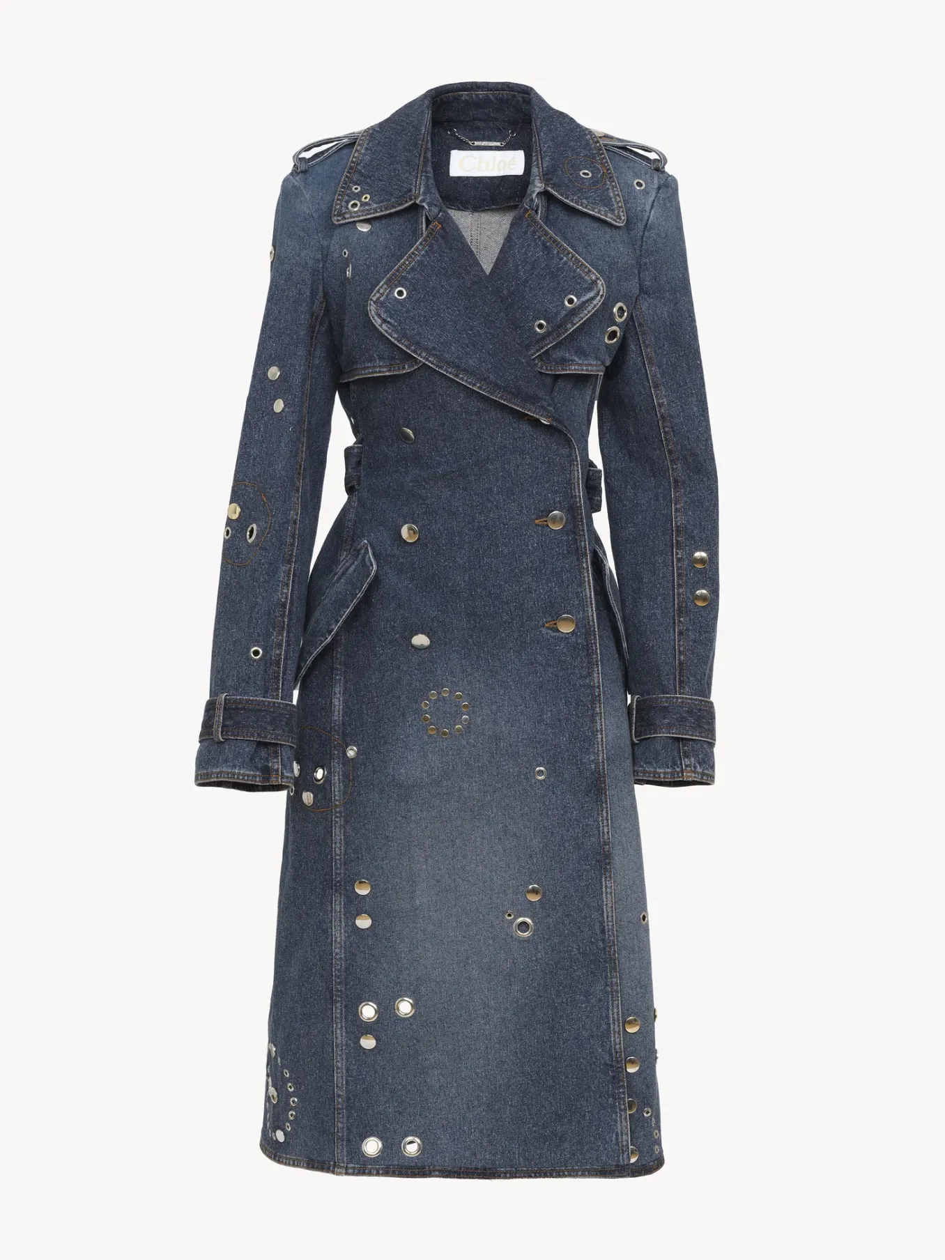 Denim-Chloé Trench Midi Faded Denim