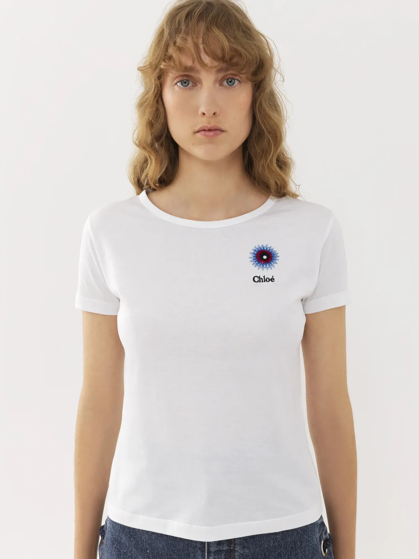 Tops Et Blouses-Chloé T-Shirt Ajuste Col Rond Blanc