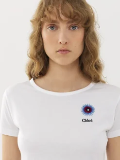 Tops Et Blouses-Chloé T-Shirt Ajuste Col Rond Blanc