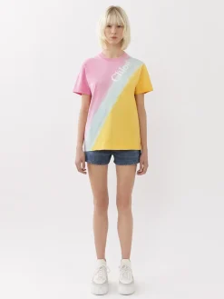 Tops Et Blouses-Chloé T-Shirt Col Rond Multicolor Pink 1