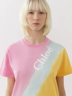 Tops Et Blouses-Chloé T-Shirt Col Rond Multicolor Pink 1