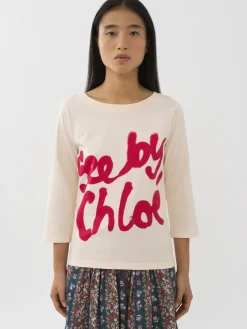 Vêtements-Chloé T-Shirt Encolure Bateau Peachy Pink