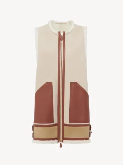 Vestes-Chloé Veste Aviateur Sans Manches Soft Tan
